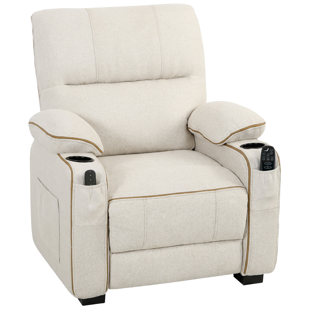 Electric Massage Recliner Armchair | 8-Point Vibration & Lumbar Heat | 150° Recline, 2 Memory Positions, USB & Cup Holders | Beige