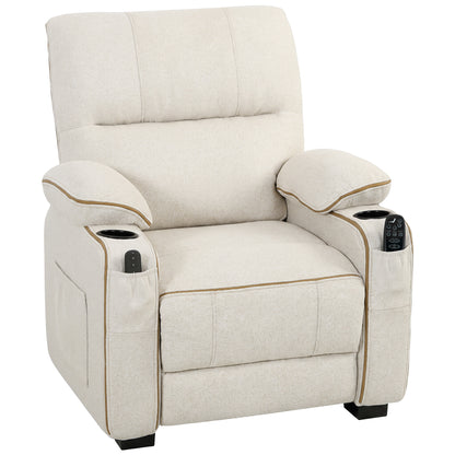 Electric Massage Recliner Armchair | 8-Point Vibration & Lumbar Heat | 150° Recline, 2 Memory Positions, USB & Cup Holders | Beige