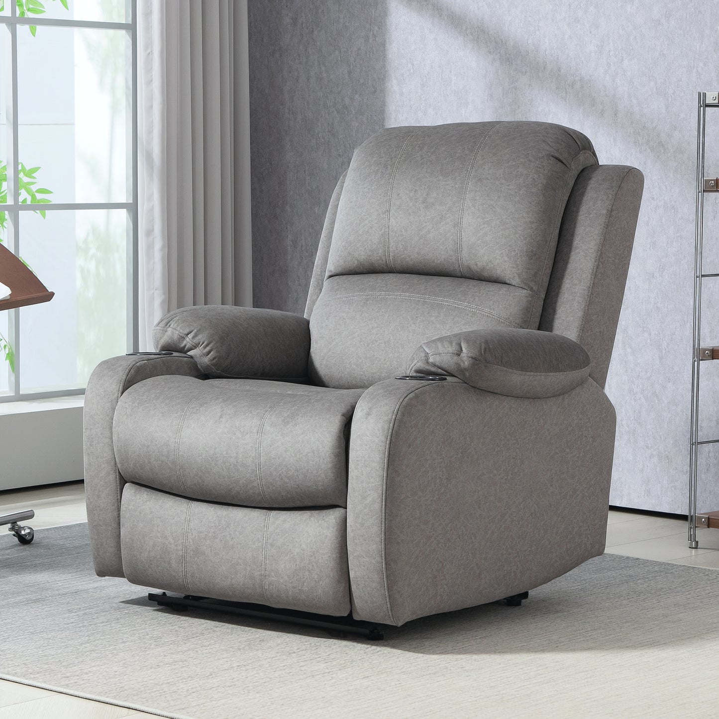 Microfibre Manual Reclining Armchair, with Footrest - Grey