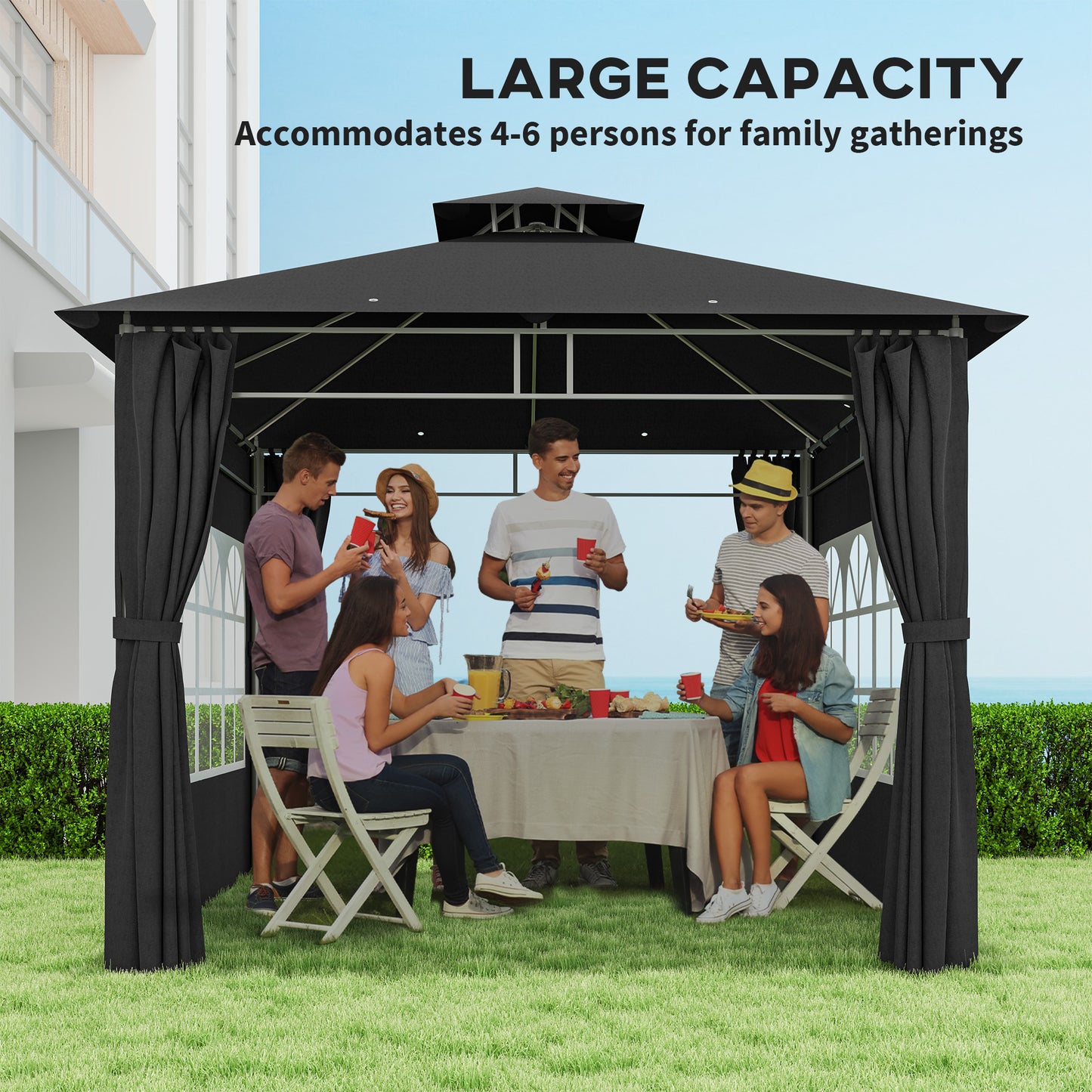 Outsunny 3 x 3 m Garden Gazebo, Double Roof Metal Gazebo with Removable Sidewalls and Church Windows, Outdoor Canopy Shelter
