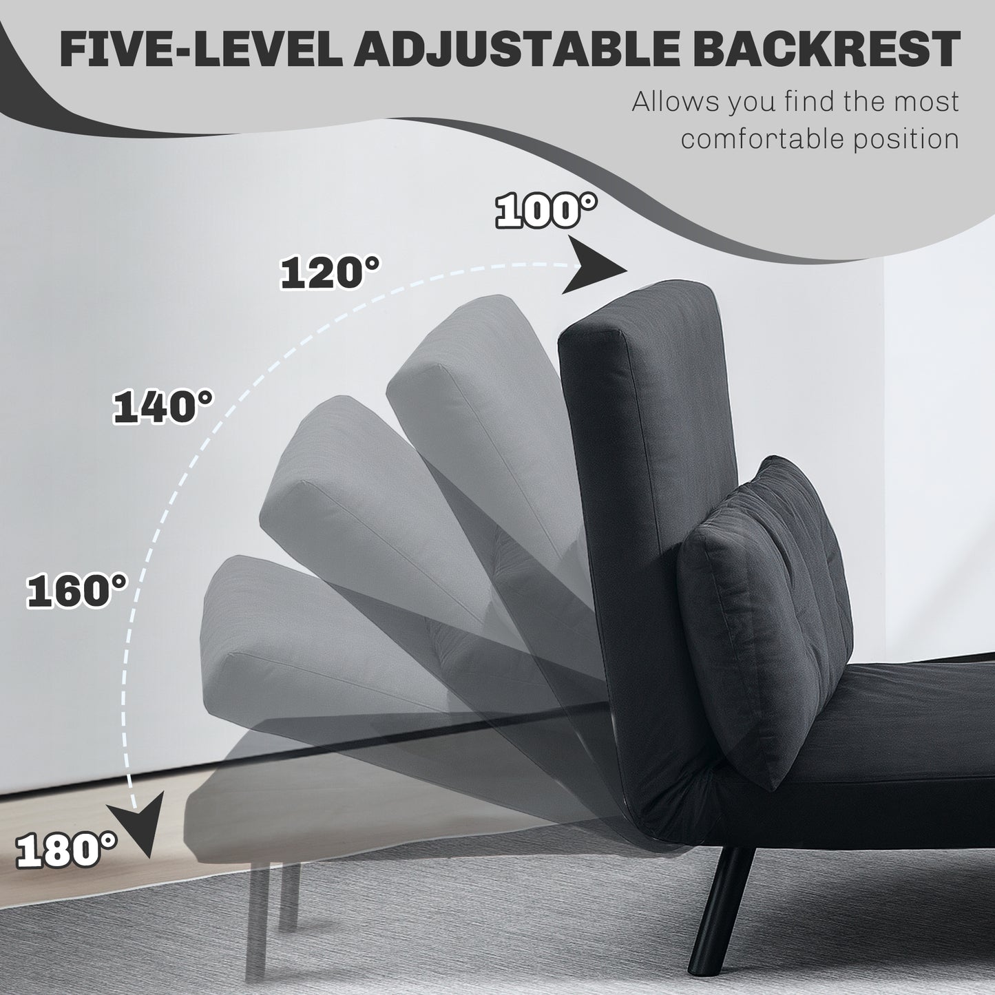 4-in-1 Velvet-Feel Double Sofa Bed, with Pillows - Black