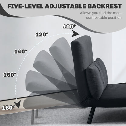 4-in-1 Velvet-Feel Double Sofa Bed, with Pillows - Black