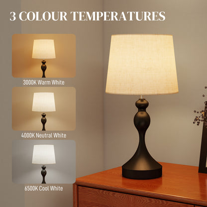 Set of Two Three-Colour Lamps, with USB Ports - Black/Beige