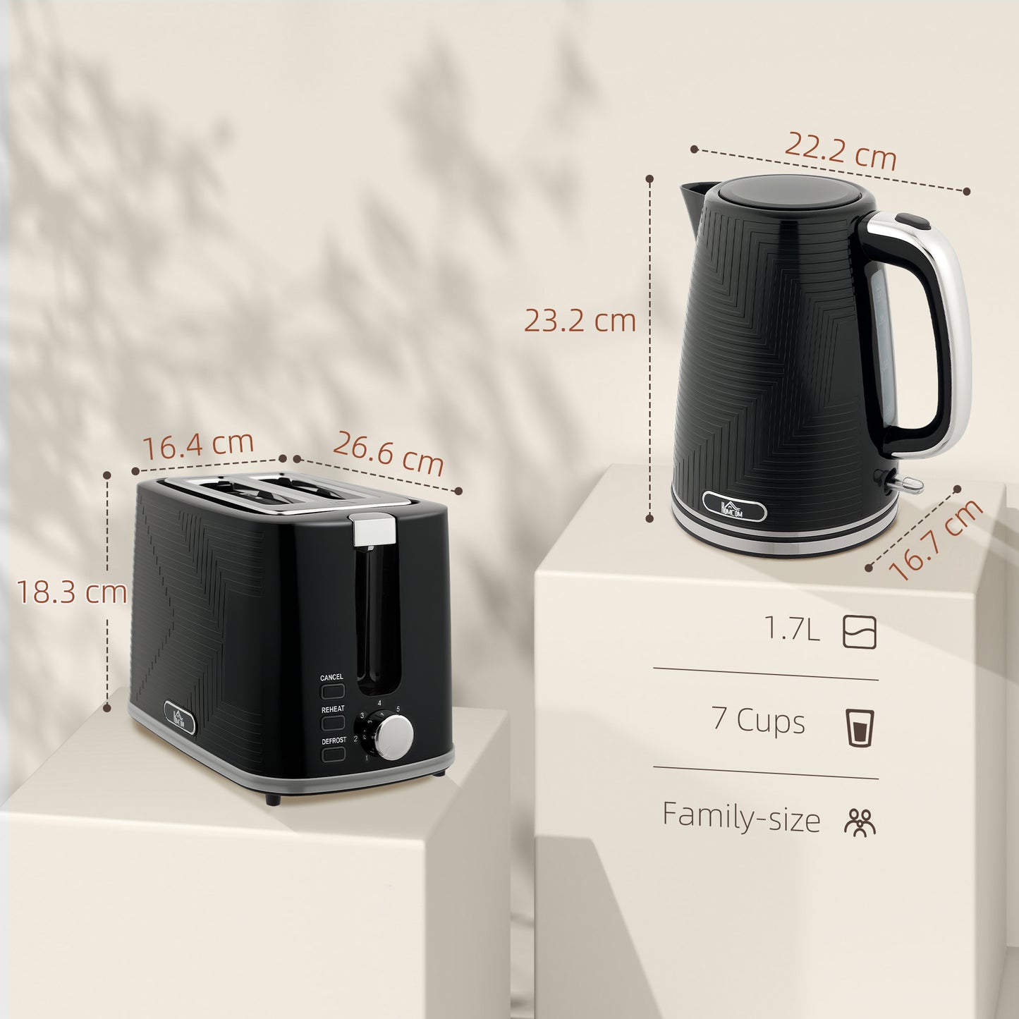 Modern Kettle and Toaster Set - Black / Grey