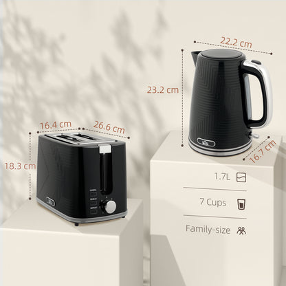 Modern Kettle and Toaster Set - Black / Grey