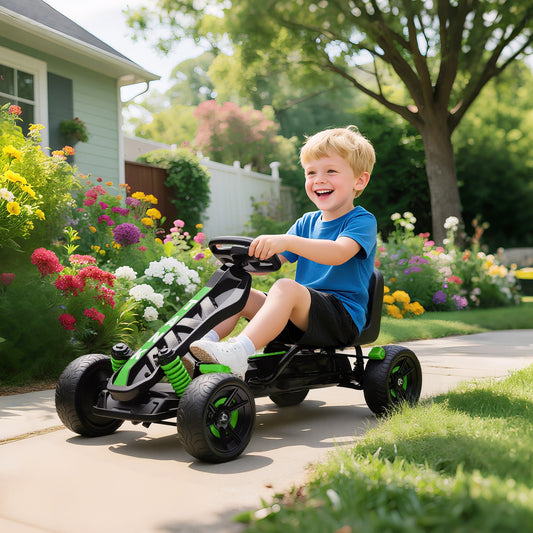AIYAPLAY Pedal Go kart for Kids Ages 3-6 Years, with Automatic Clutch, Brake, EVA Anti-Slip Wheels, Green / Red / Pink / Blue