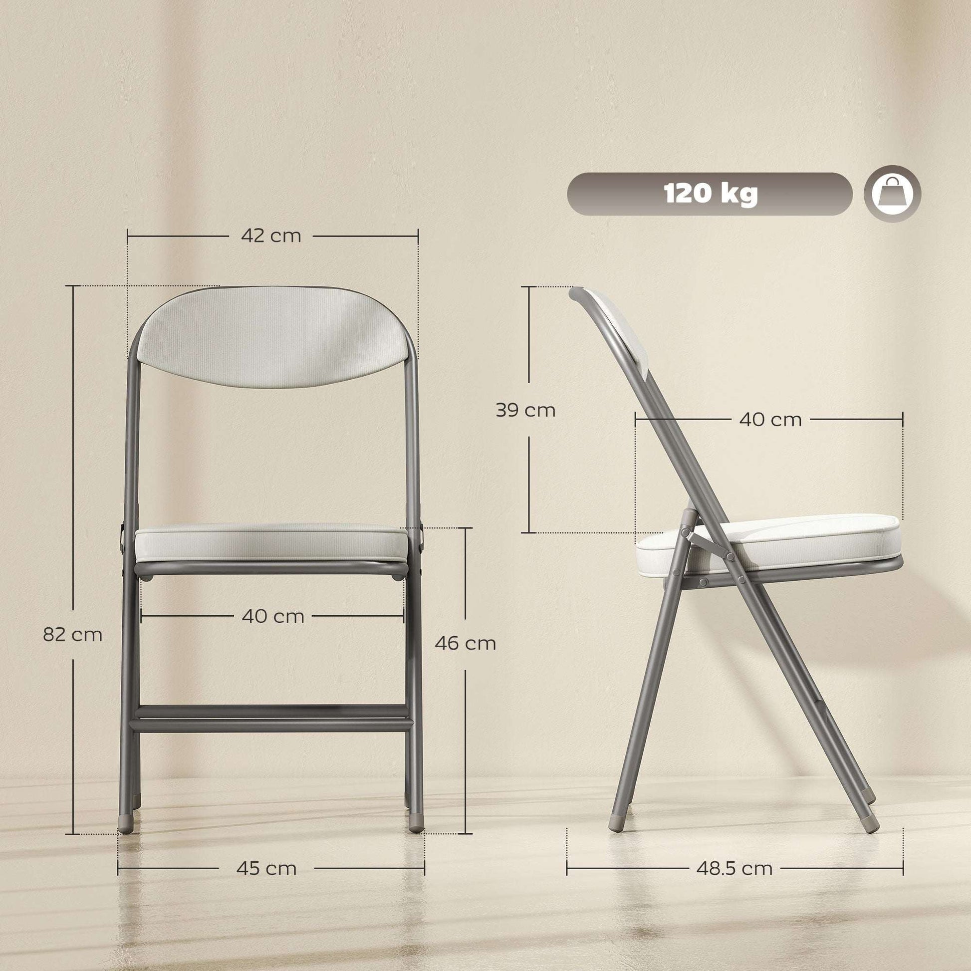 Set of 4 Folding Corduroy Dining Chairs | High Back | Padded Seat & Back | Steel Frame | Foldable | 120kg | No Assembly | Cream