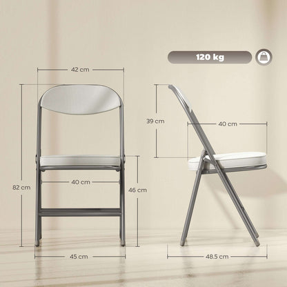 Set of 4 Folding Corduroy Dining Chairs | High Back | Padded Seat & Back | Steel Frame | Foldable | 120kg | No Assembly | Cream