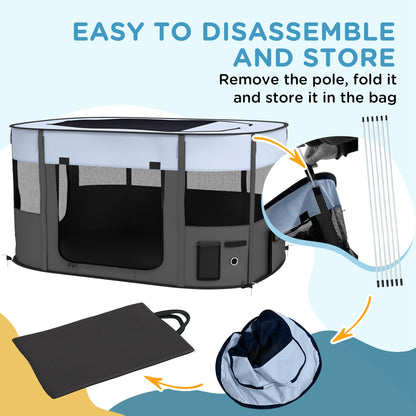 PawHut Foldable Dog Pen with Storage Bag for Indoor/Outdoor Use, Grey