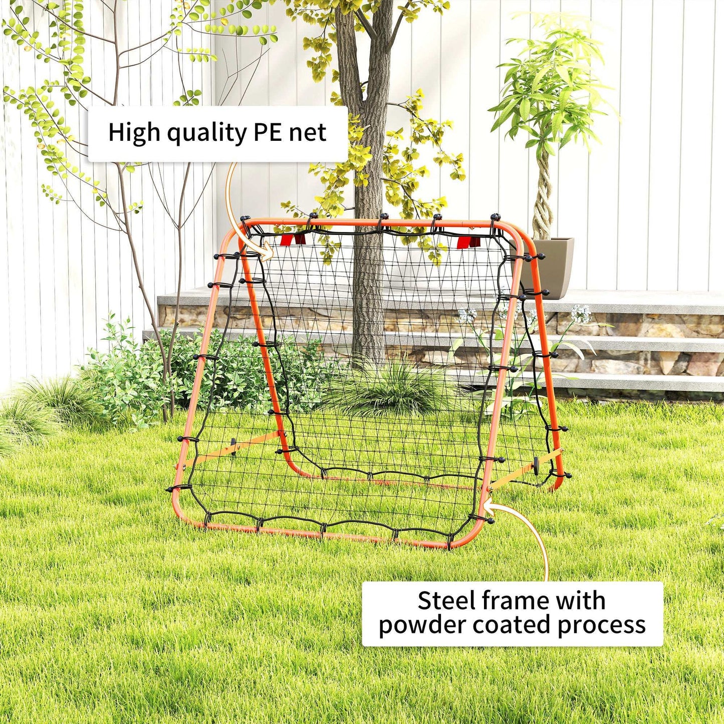 Double Sided Football Rebounder Net, Football Rebound Goal with Five Adjustable Angles, Orange