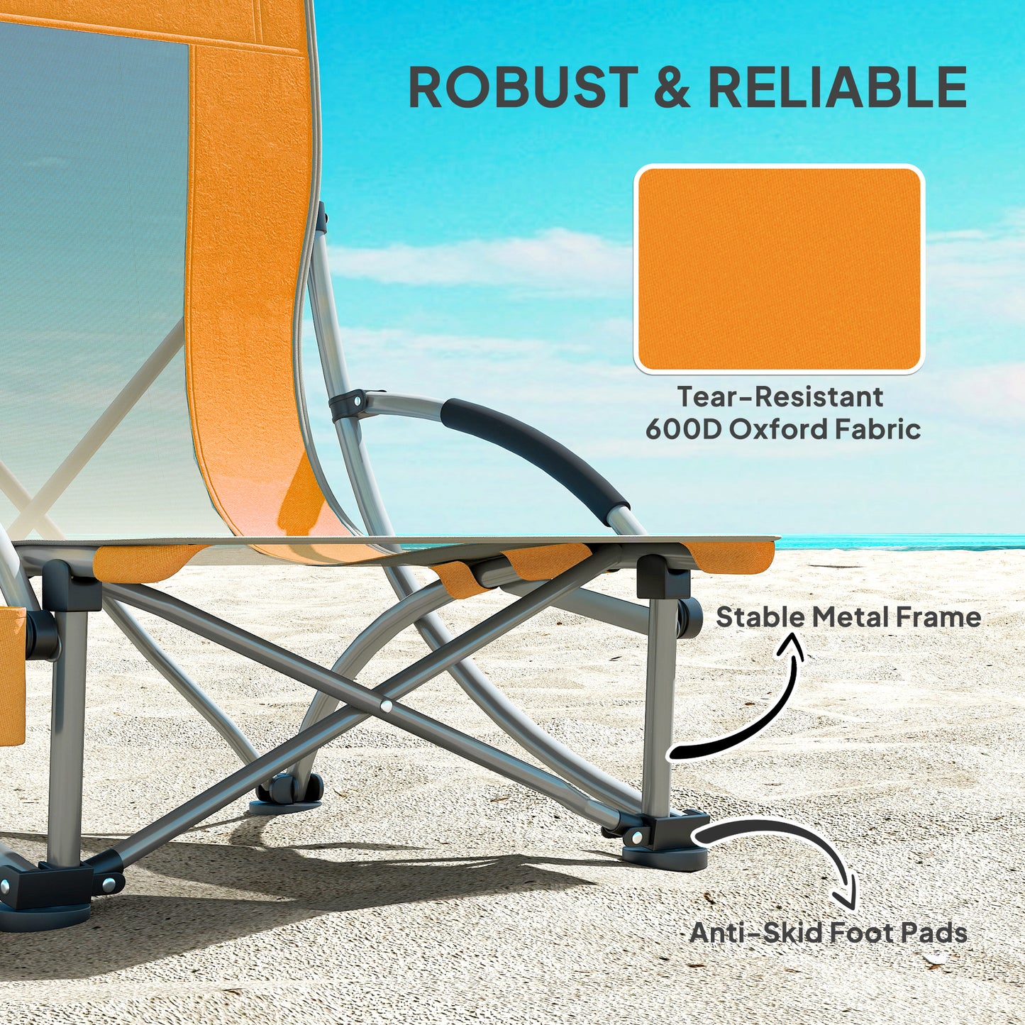 Set of 2 Folding Beach Chair, Low Camping Chair with Mesh Back, Carry Bag and Cup Holder for Garden Outdoor Picnic Festival Travel