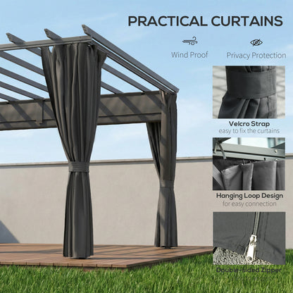 3.6x3m Aluminium Pergola | Retractable Sliding Canopy | Zip Curtains | 7.6cm Columns | Ground Stakes | Dark Grey
