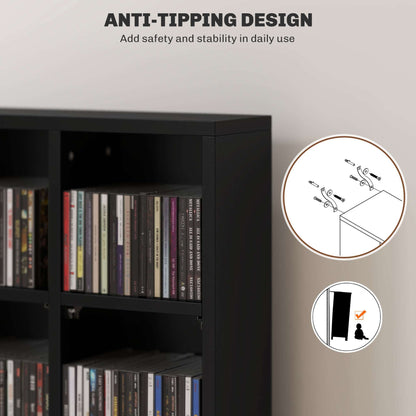 CD Storage Unit with Adjustable Shelves, 89 x 130.5 cm, Black