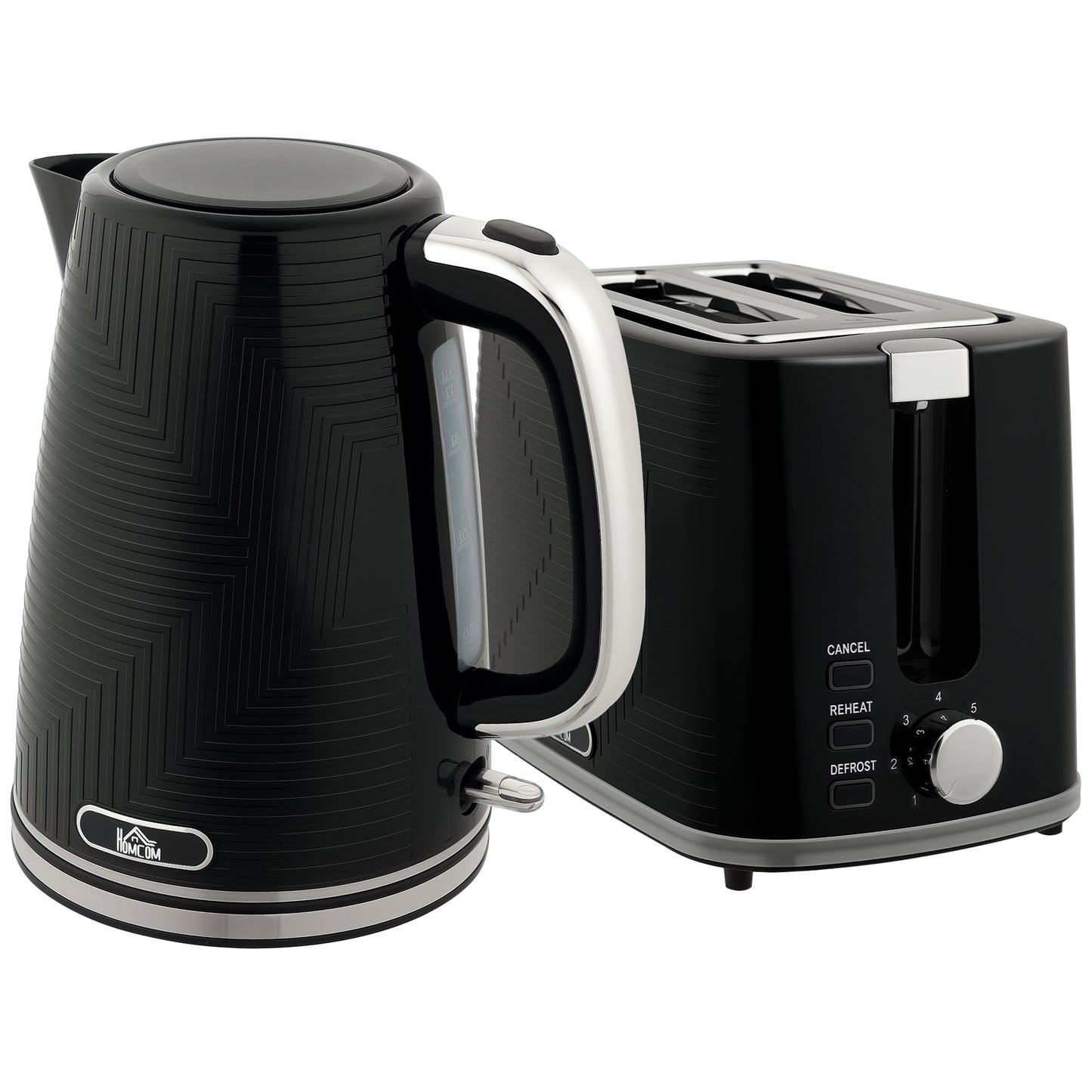 Modern Kettle and Toaster Set - Black / Grey