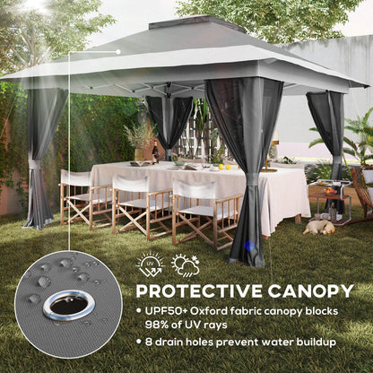 3.6x3.6m Pop Up Gazebo | UPF50+ Canopy | Removable Mesh Walls | 8 Drainage Holes | 3 Height Settings | Windproof Level 4-5 | Snow Rated | Sandbags Guy Ropes Ground Stakes | Wheeled Bag | Shades 8-12 People | Grey