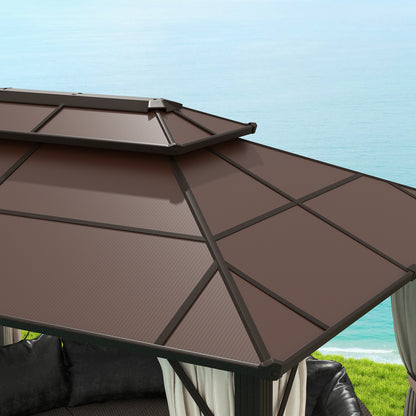 3 x 4m Hardtop Gazebo Canopy with UPF30+ Double Polycarbonate Roof, Aluminium Frame Garden Gazebo Permanent Pavilion, Beige
