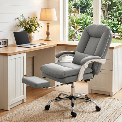 Velvet Executive Office Chair | 155° Recline & Footrest | Lumbar Pillow | 16.5cm Cushion | EN1335 | 120kg | Grey