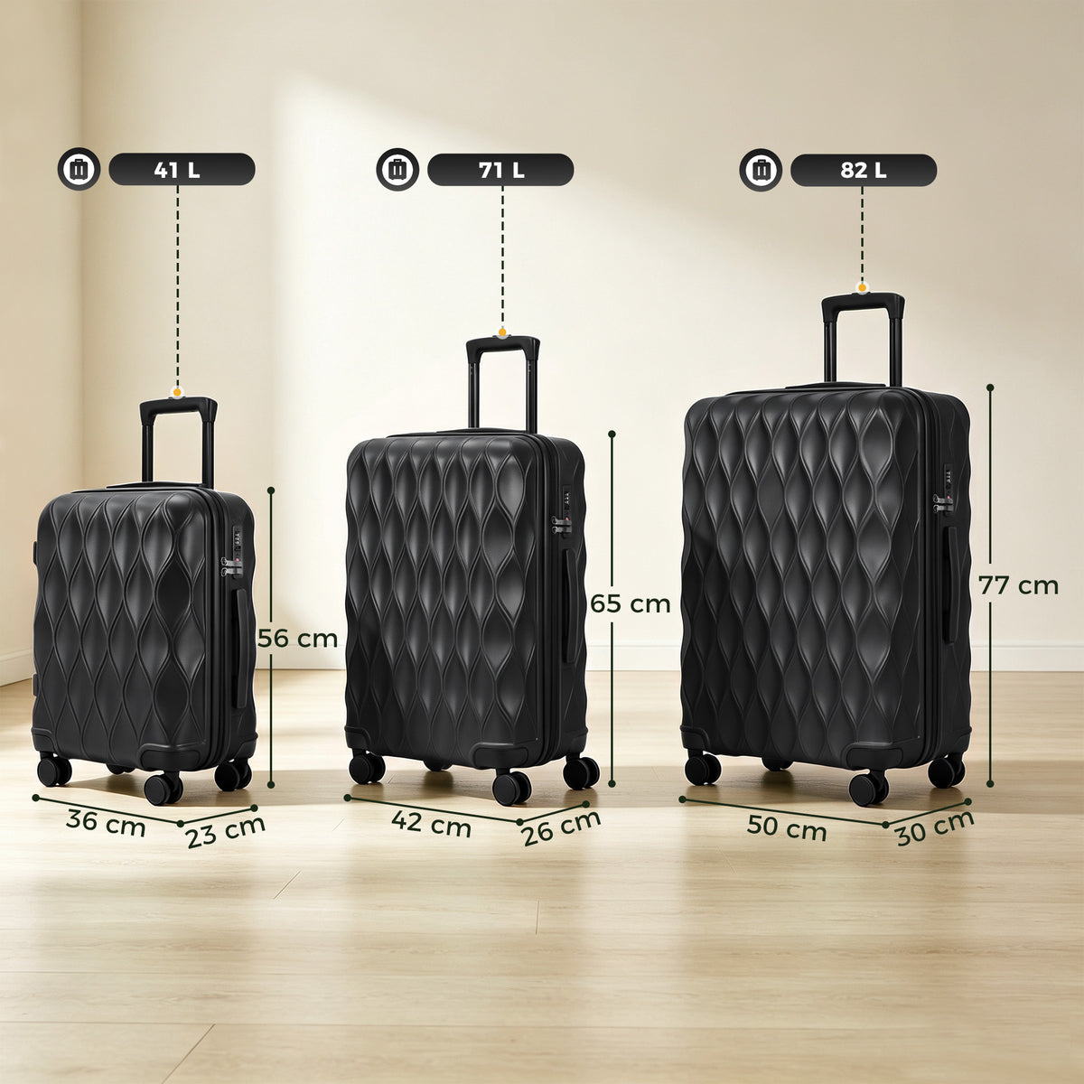3-Piece Hard Shell Suitcase Set | TSA Lock & 360° Spinner Wheels | 20/24/28 Inch Carry-On & Checked Luggage | Black or Green