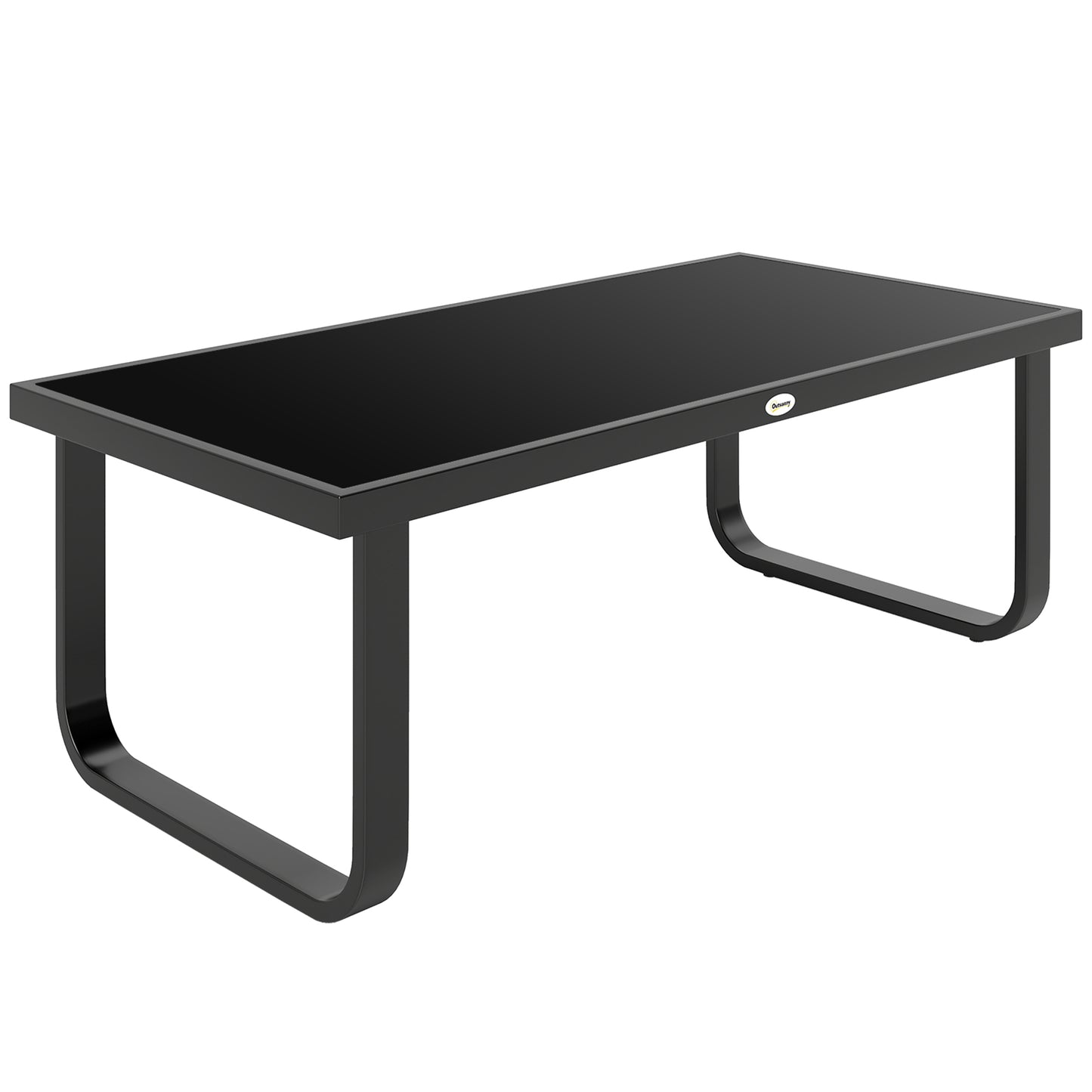 Rectangle Garden Coffee Table | Tempered Glass Top | Unique Leg Design | Adjustable Feet | 30kg | Black