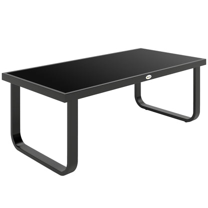 Rectangle Garden Coffee Table | Tempered Glass Top | Unique Leg Design | Adjustable Feet | 30kg | Black