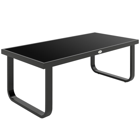 Rectangle Garden Coffee Table | Tempered Glass Top | Unique Leg Design | Adjustable Feet | 30kg | Black