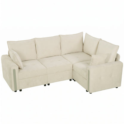 228cm Reversible L-Shaped Sofa | 3-Seater Velvet Corner Sofa with Lift-Up Storage | Deep Padded Seats & Wide Arms | Beige or Green