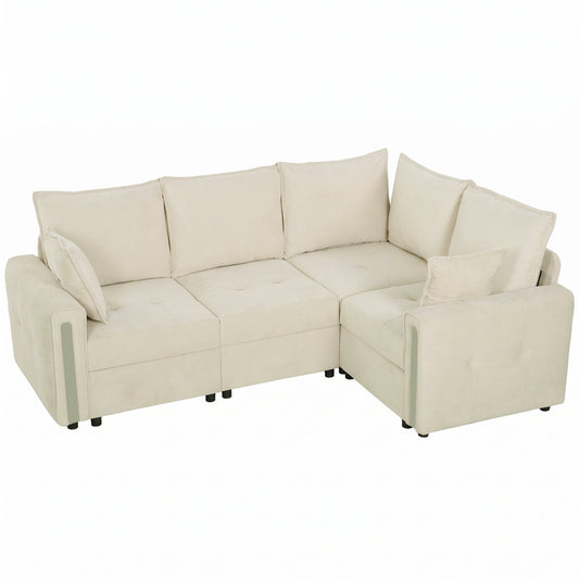 228cm Reversible L-Shaped Sofa | 3-Seater Velvet Corner Sofa with Lift-Up Storage | Deep Padded Seats & Wide Arms | Beige or Green