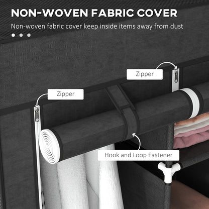 Fabric Wardrobe, Portable Wardrobe, Clothes Storage Unit with 8 Shelves, 2 Hanging Rods, 125 x 43 x 162.5 cm, Black