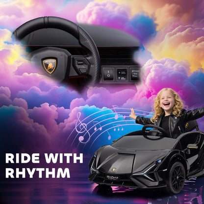 Lamborghini Sian Licensed 12V Kids Electric Ride On Car | Dual Motors | Remote Control | Lights & Music | Seatbelt | Black