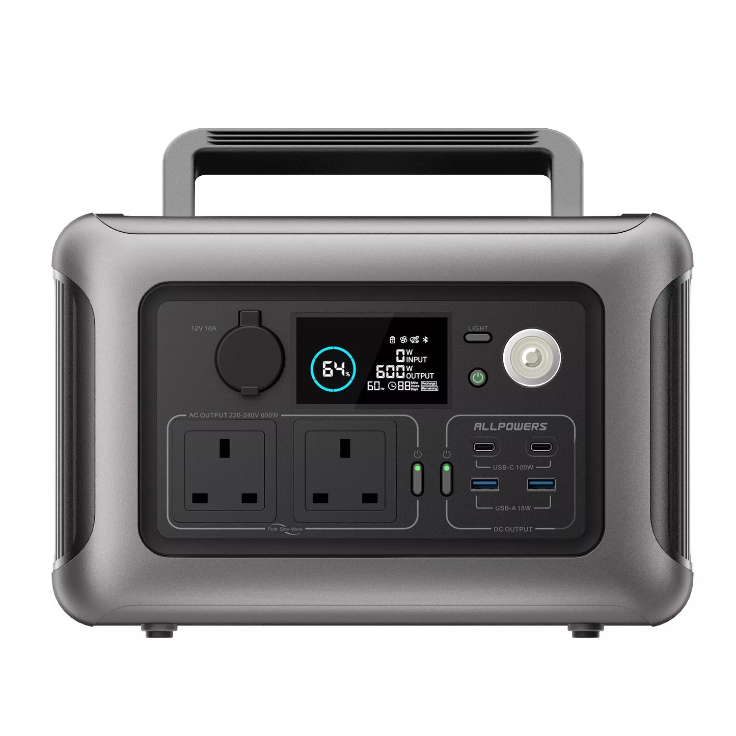 ALLPOWERS Portable Power Station R600, 299Wh LiFeP04 Battery with 2x 600W (1200W Surge) AC Outlets for Outdoor Camping RV Home