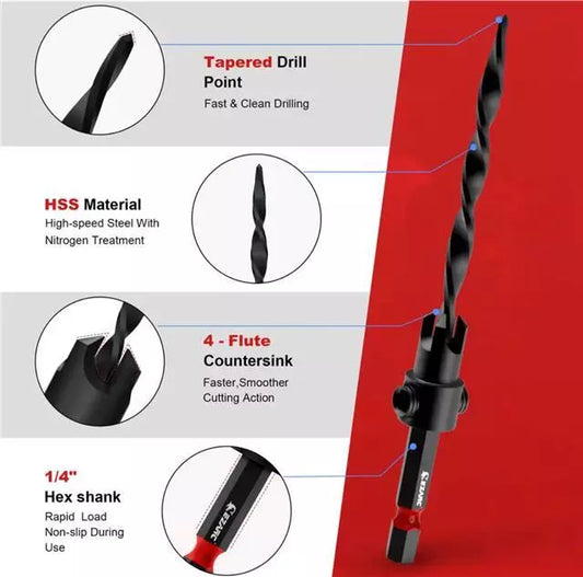 EZARC Countersink Drill Bit Set 15-Pack, Tapered Drill Bits Kit with 2PCS Wood Plug Cutter for Woodworking, with Storage Box