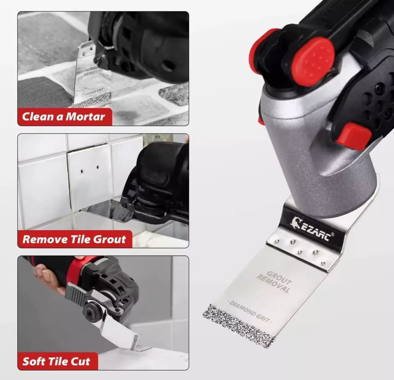 EZARC 3 Pieces Diamond Oscillating Blade Flush Cutting Oscillating Multi Tool Saw Blades For Grout Removal, Cleaning Mortar DO34F