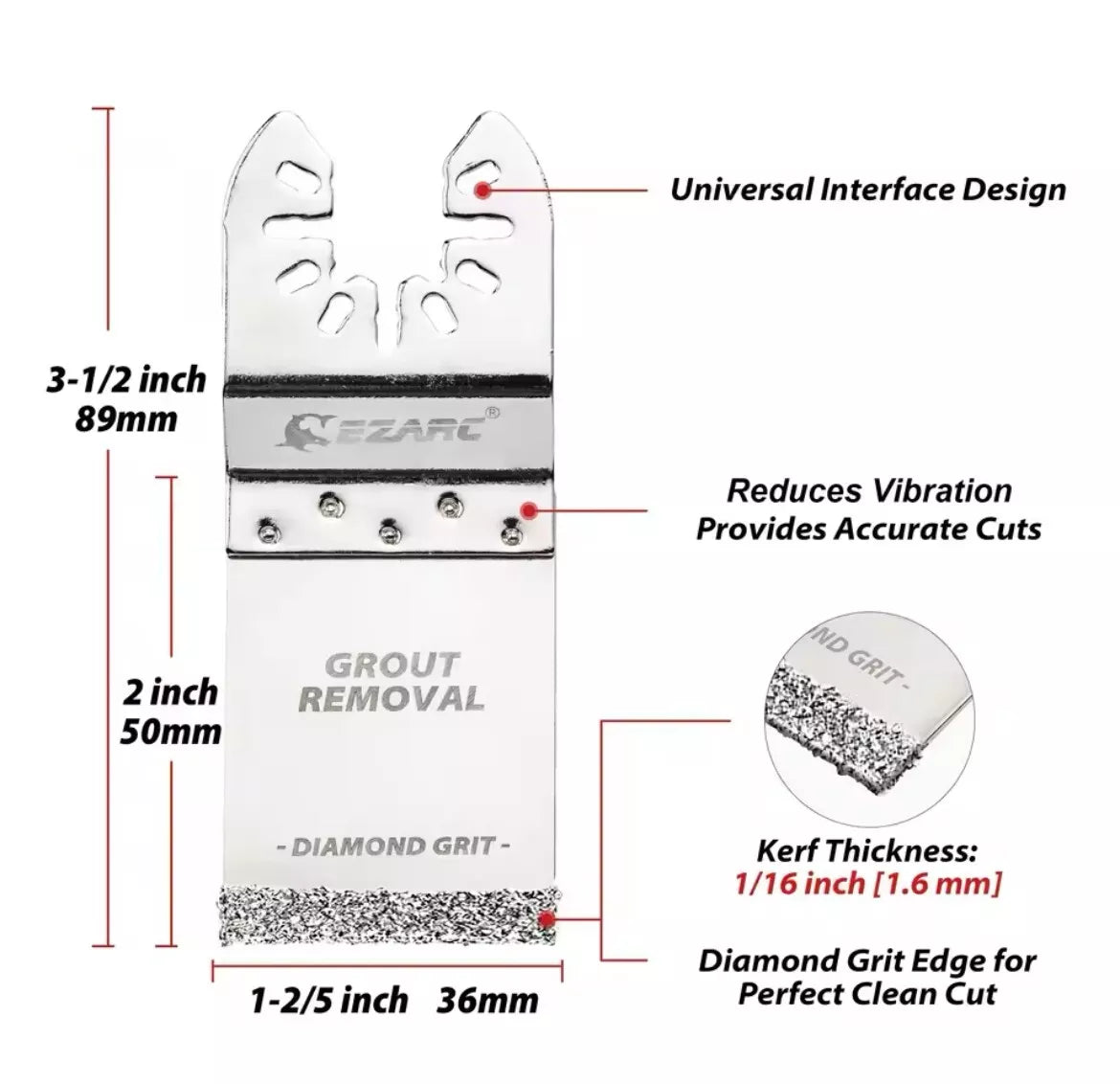 EZARC 3 Pieces Diamond Oscillating Blade Flush Cutting Oscillating Multi Tool Saw Blades For Grout Removal, Cleaning Mortar DO34F