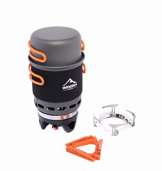 Widesea Camping Cooking System with Heat Exchanger Outdoor Gas Burner Stove Tourist Pot Set Cup Tableware Cookware