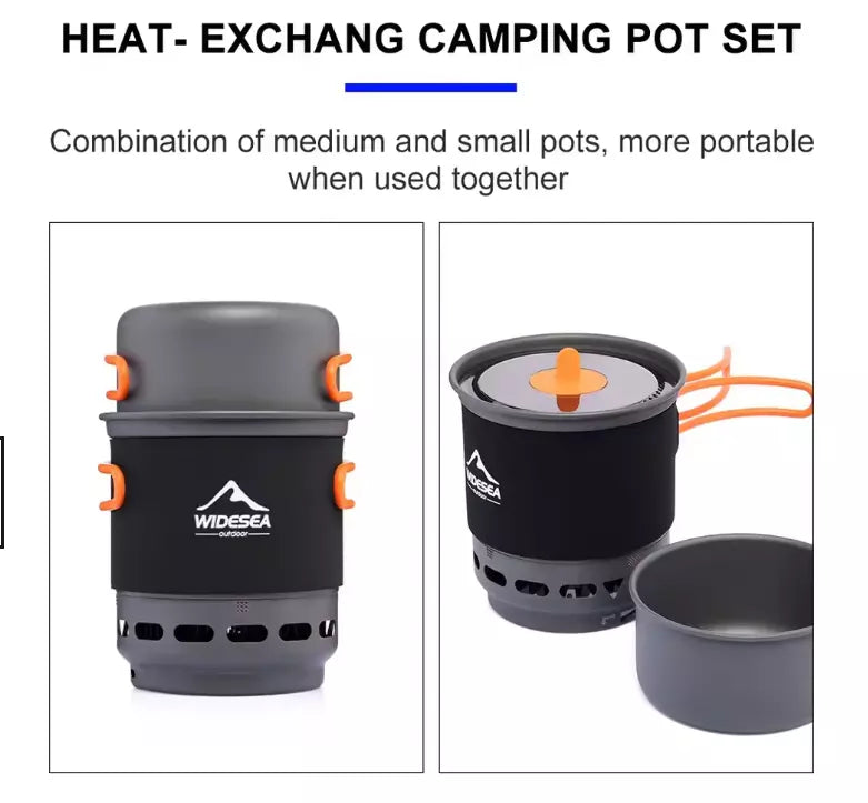 Widesea Camping Cooking System with Heat Exchanger Outdoor Gas Burner Stove Tourist Pot Set Cup Tableware Cookware