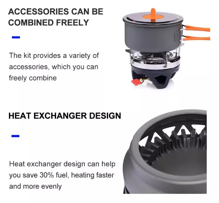 Widesea Camping Cooking System with Heat Exchanger Outdoor Gas Burner Stove Tourist Pot Set Cup Tableware Cookware