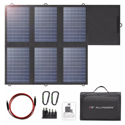 ALLPOWERS Solar Panel Charger 60W Foldable with 18V DC+USB-C 60W+USB-A*2 for Power Station , Camping, Laptop, Phone, Riding
