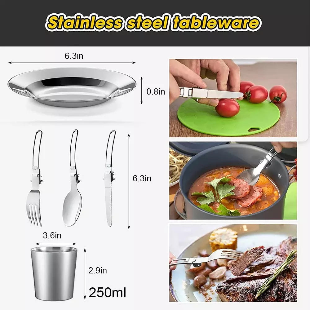 Camping Cooking Set Camping Cookware Travel Tableware Outdoor Picnic Set Teapot For 3 People Non-stick Pots Assorted Set, Orange / Black