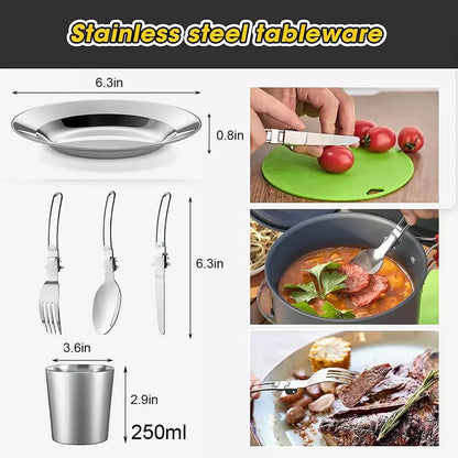 Camping Cooking Set Camping Cookware Travel Tableware Outdoor Picnic Set Teapot For 3 People Non-stick Pots Assorted Set, Orange / Black