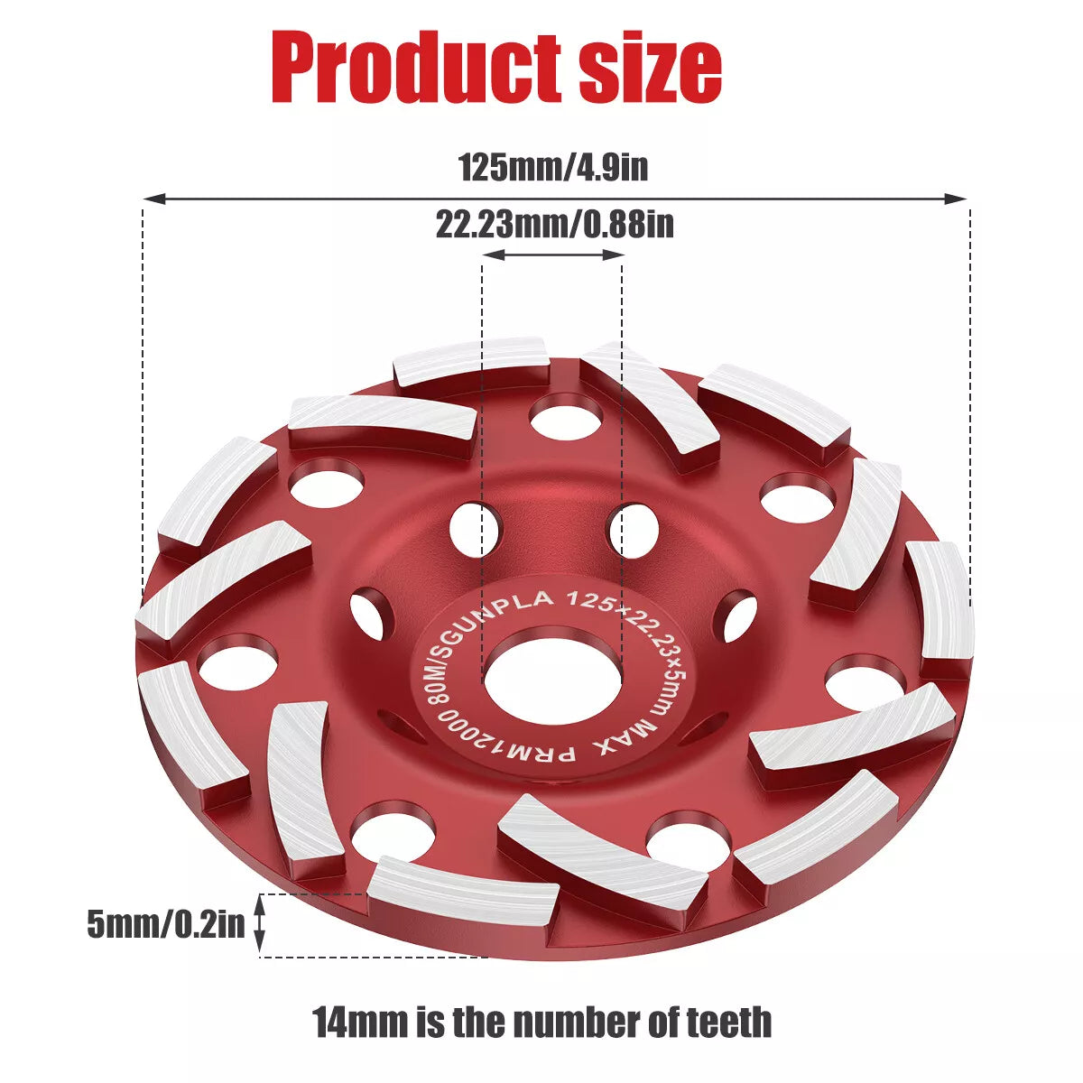 Grinding Disc 5 Inch Abrasive Cup Wheel Wear Resistant Diamond Sanding Durable Angle Grinder Disc for Concrete Stone Gypsum Marble Ceramics