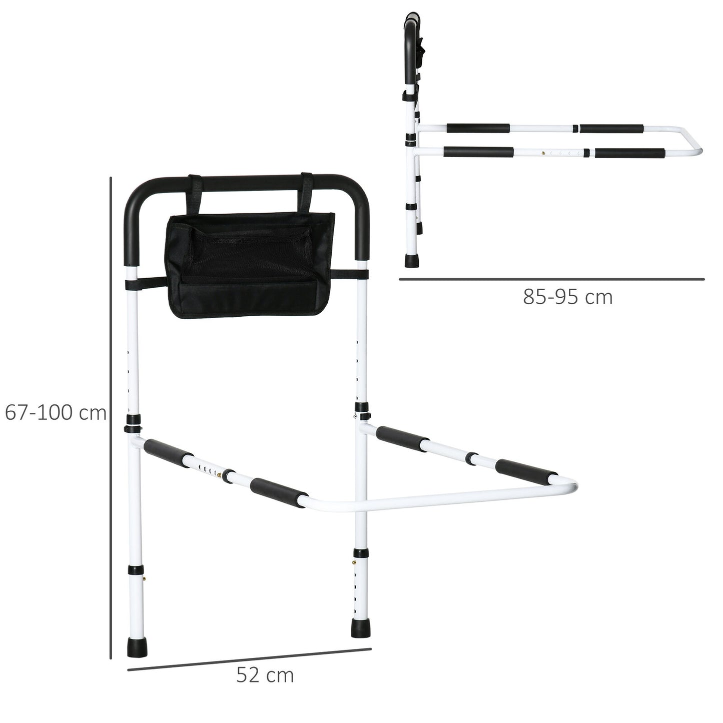 Safety Balance Helper Bed Rail Height Adjustable Support Assist Aid Grab Bar With Storage Pocket