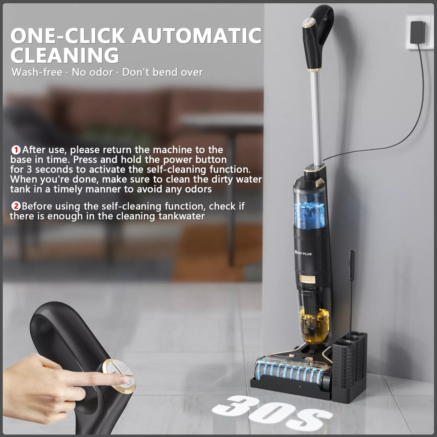 Dayplus Cordless Wet-Dry Vacuum Cleaner Wet Dry Electric Mop Floor Cleaner Cordless Lightweight Mop with Smart Digital Display Self-Cleaning