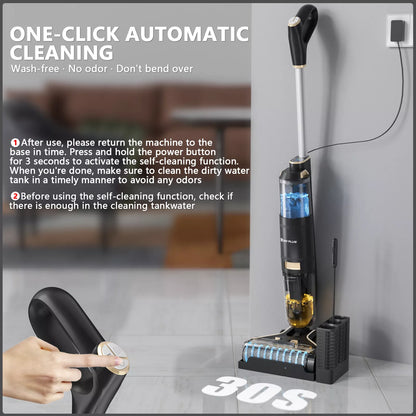 Dayplus Cordless Wet-Dry Vacuum Cleaner Wet Dry Electric Mop Floor Cleaner Cordless Lightweight Mop with Smart Digital Display Self-Cleaning