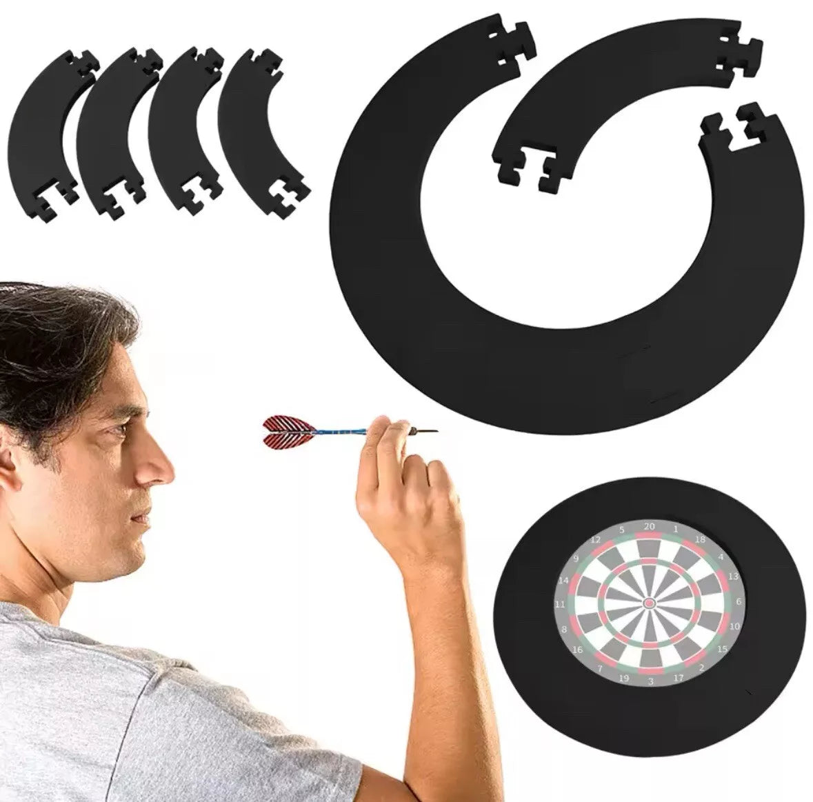 EVA Dartboard Surround Jigsaw Ring Design Dart Board Ring Lightweight Splicing Wall Protector - Green / Red / Black