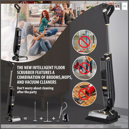 Dayplus Cordless Wet-Dry Vacuum Cleaner Wet Dry Electric Mop Floor Cleaner Cordless Lightweight Mop with Smart Digital Display Self-Cleaning