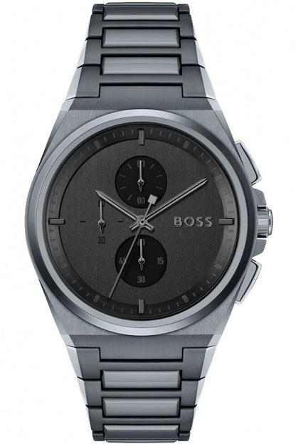 Hugo Boss Men's Steer GQ Chronograph Watch | Black Dial | Grey Bracelet | 44mm | HB1513996