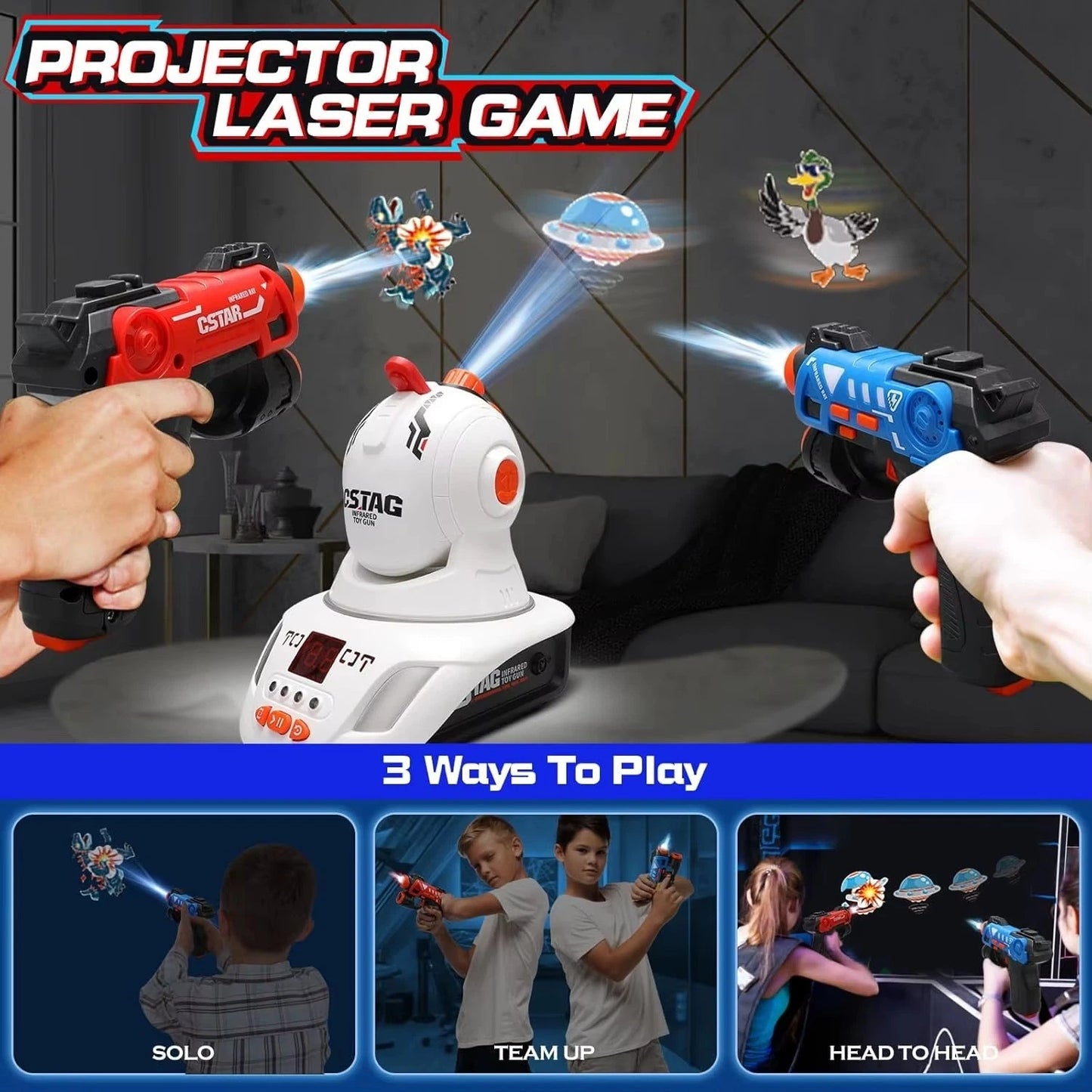 CSTAG Projector Shooting Game Guns Set Toy Laser Tag Infrared Pistol Game Set