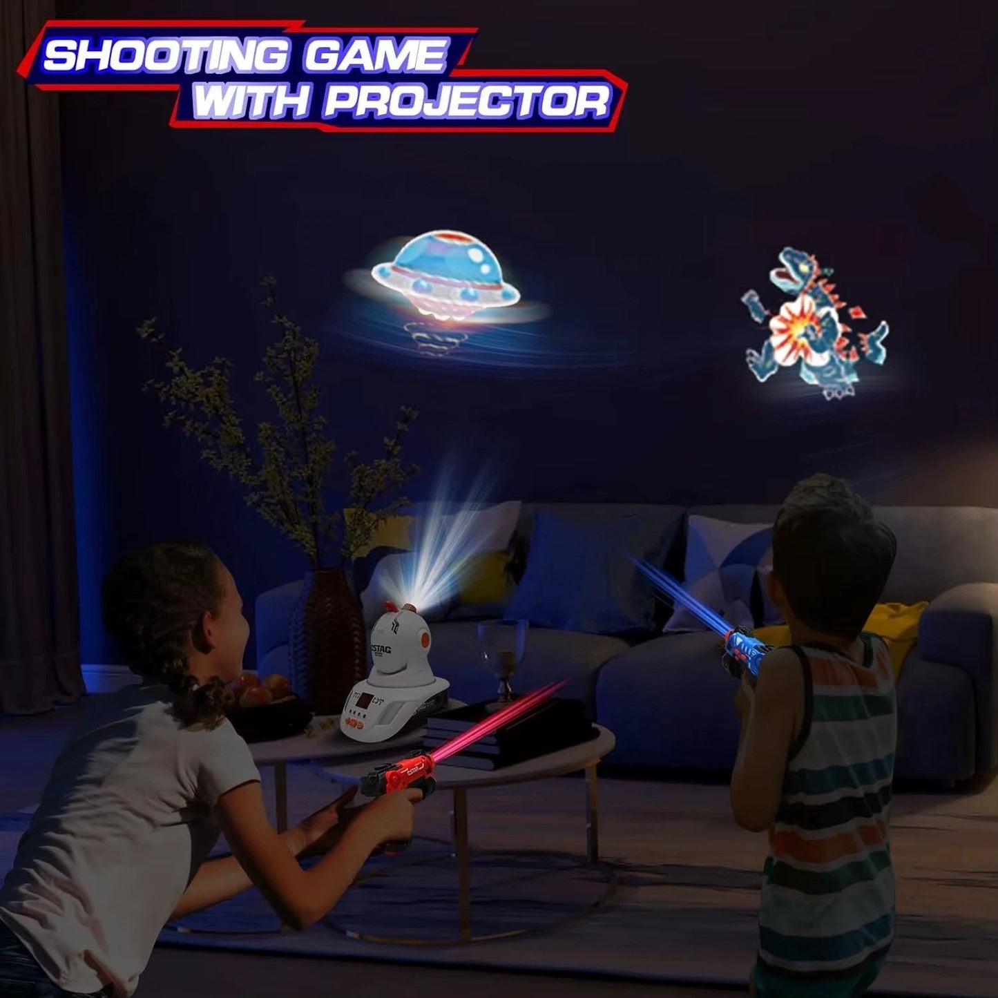 CSTAG Projector Shooting Game Guns Set Toy Laser Tag Infrared Pistol Game Set