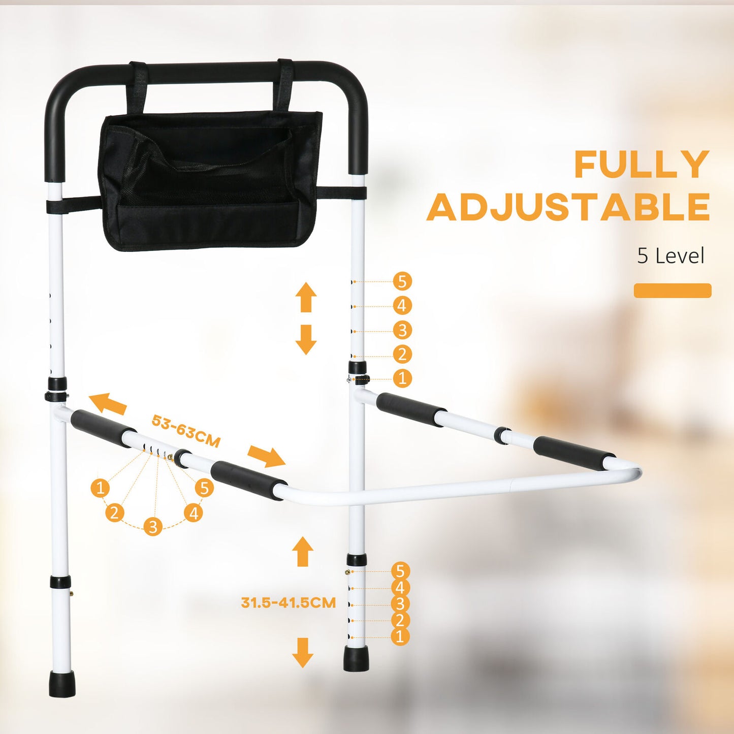 Safety Balance Helper Bed Rail Height Adjustable Support Assist Aid Grab Bar With Storage Pocket