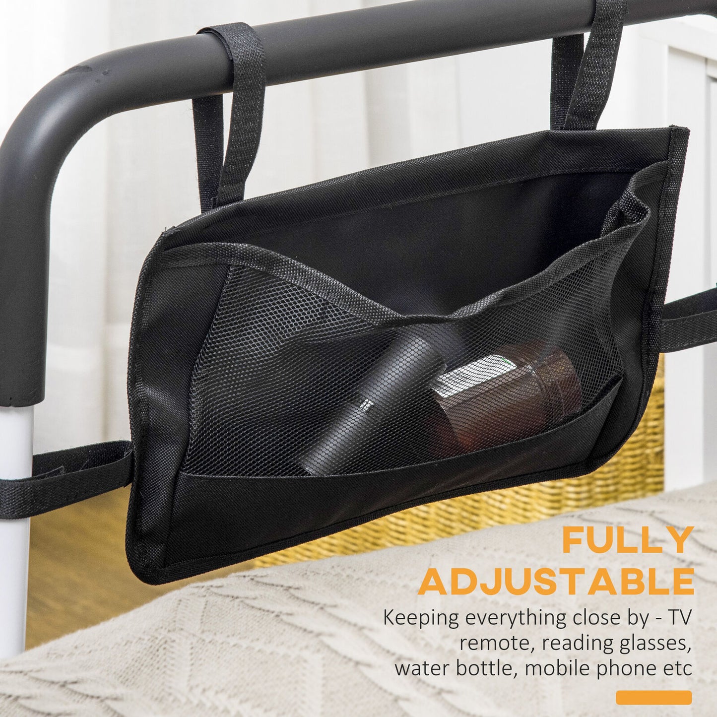 Safety Balance Helper Bed Rail Height Adjustable Support Assist Aid Grab Bar With Storage Pocket